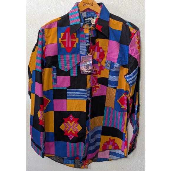 Wrangler Button Up Brushpopper 16/34 Western Cowboy Aztec Native Vintage (924m) - Picture 1 of 4